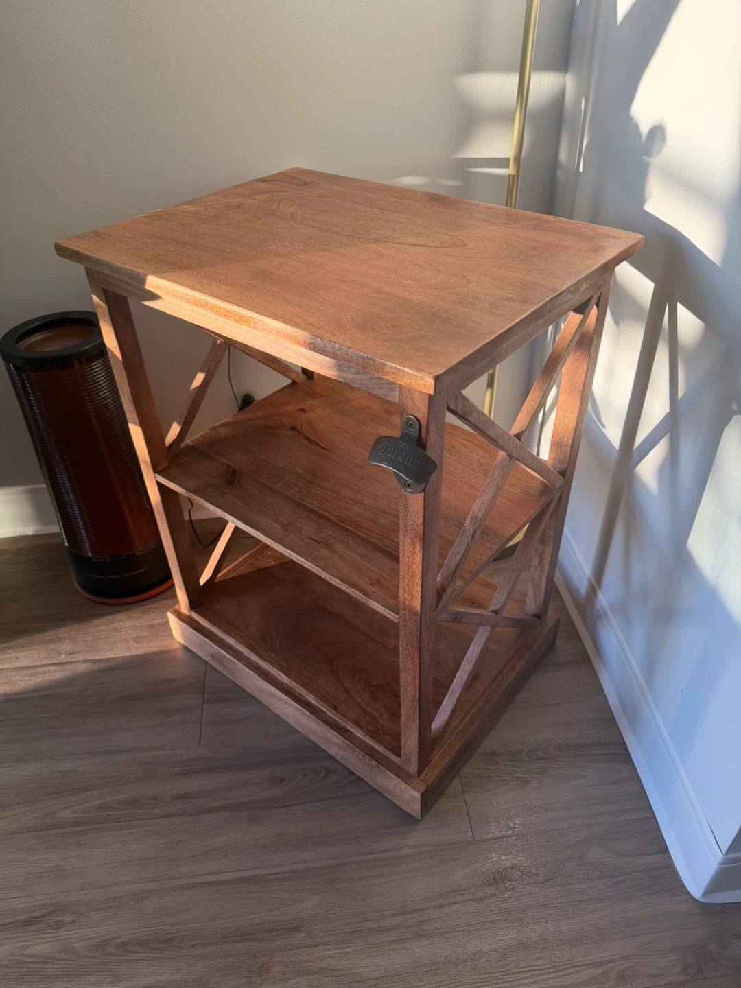 Wooden End Table with Bottle Opener