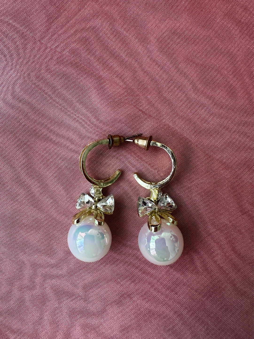 Pearl Bow Earrings Gold Tone - photo 2