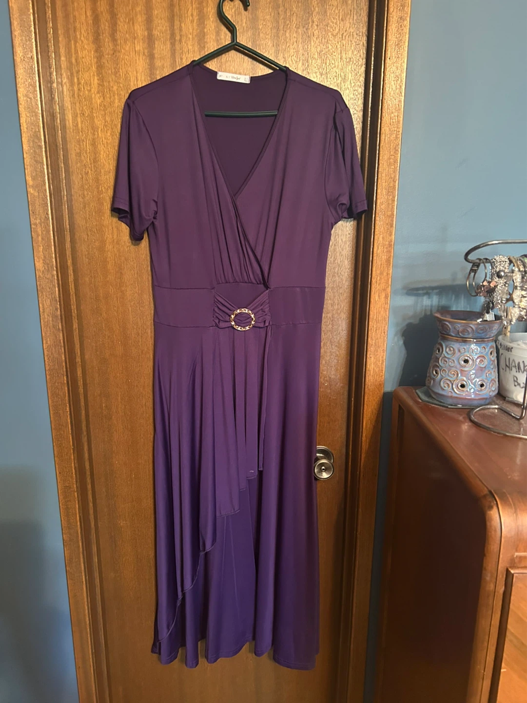 Purple Wrap Dress with Embellished Waist