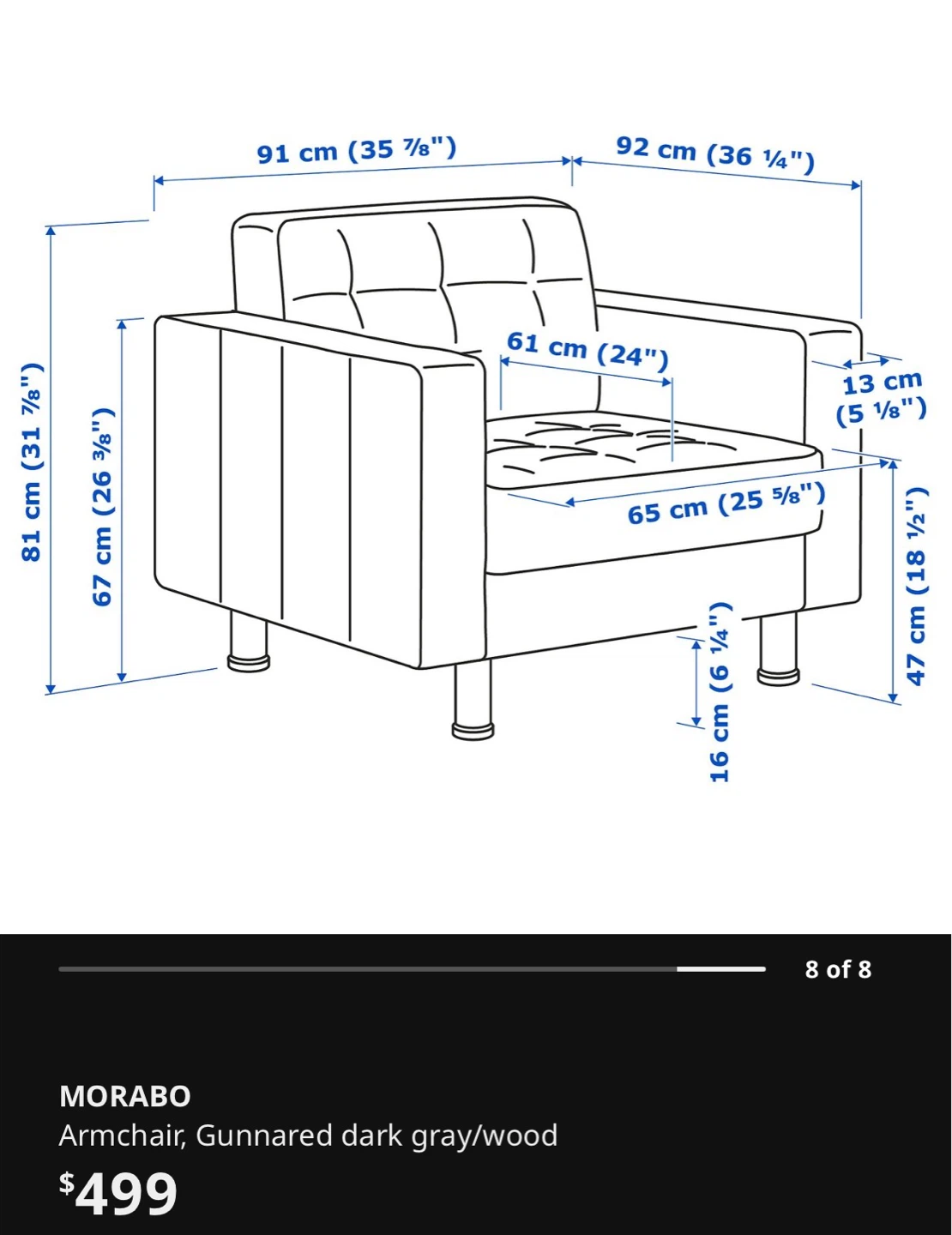 IKEA Morabo Armchair Dark Gray - photo 4
