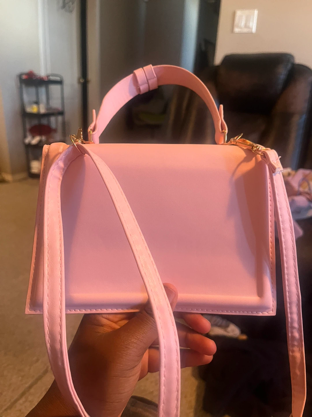 Pink Structured Handbag with Shoulder Strap - photo 3