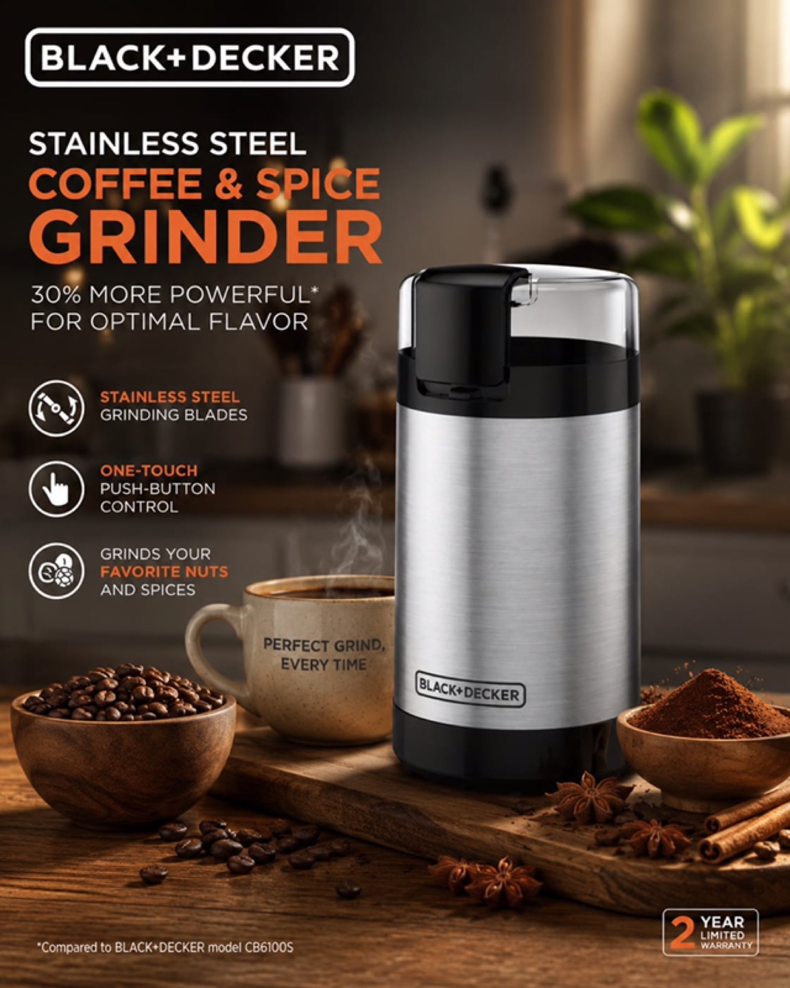 Black+Decker Stainless Steel Coffee & Spice Grinder