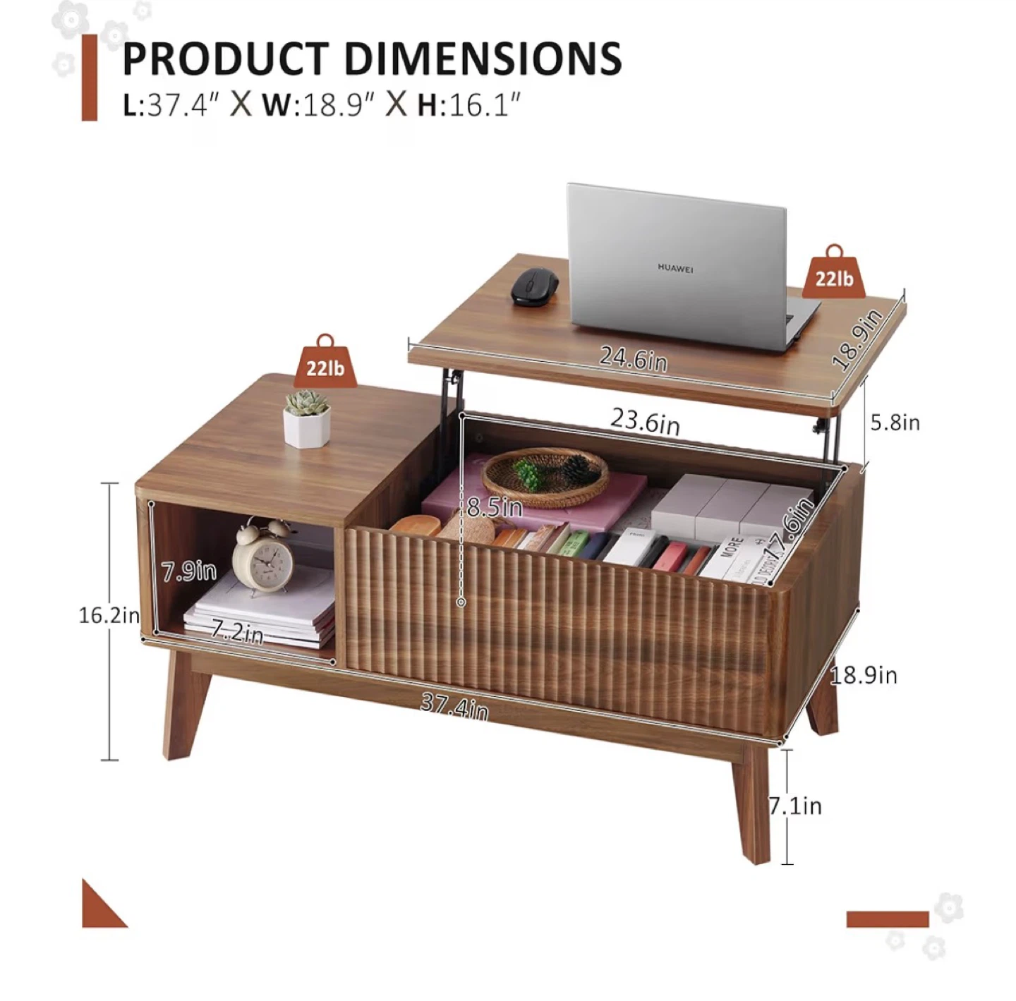 Lift Top Coffee Table with Storage - photo 2