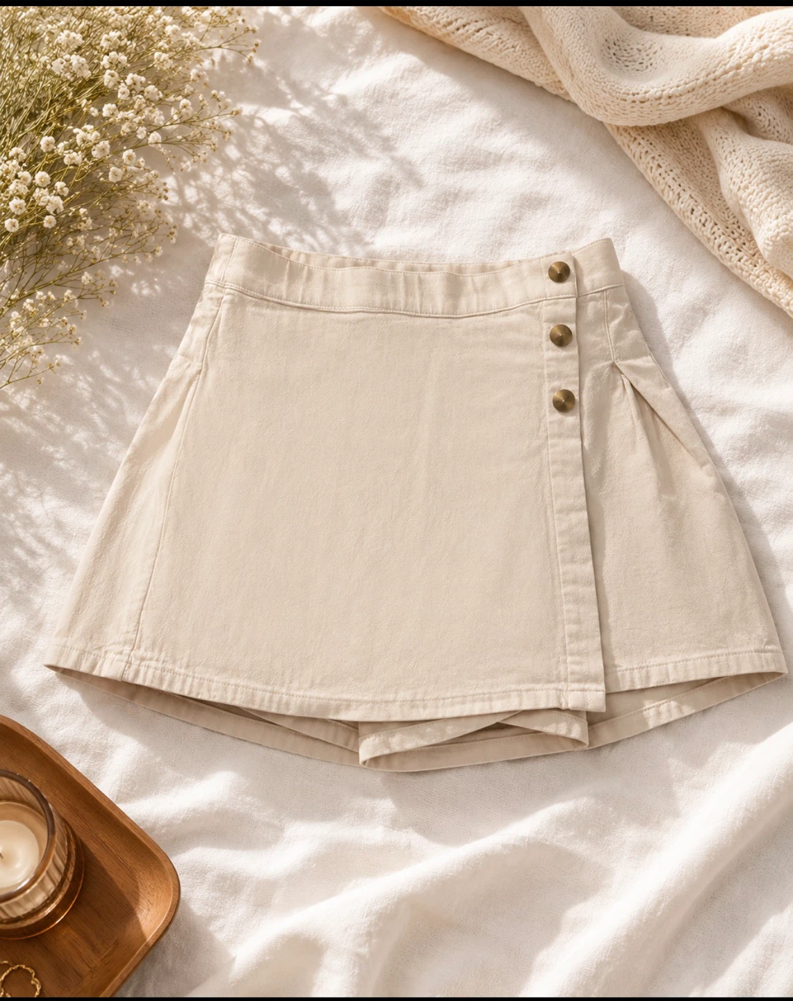 Beige Abercrombie Skort with Button Detail