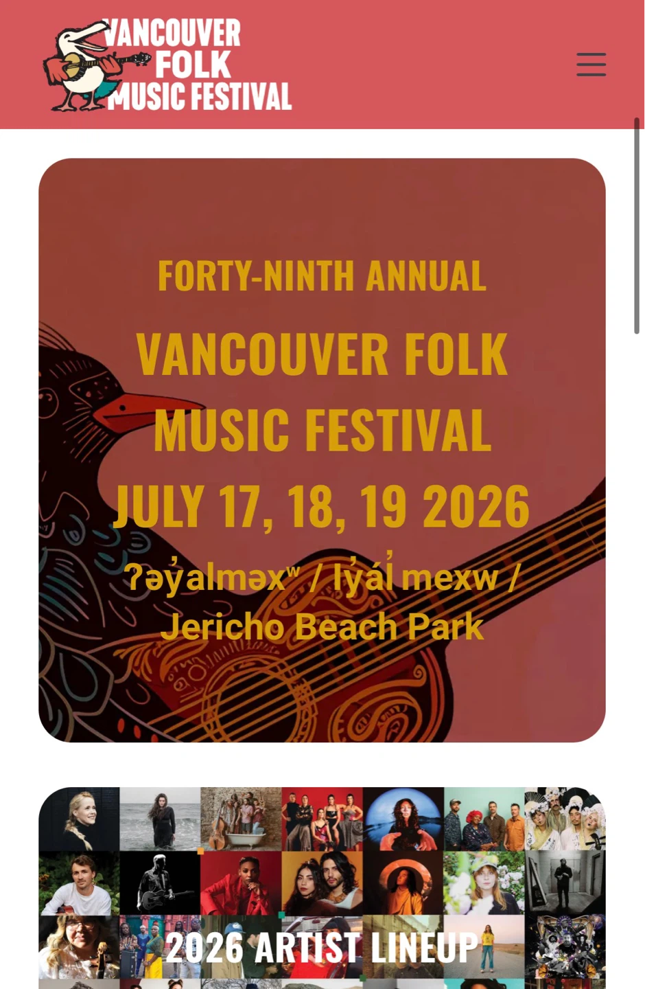 Vancouver Folk Music Festival Tickets July 17-19, 2026