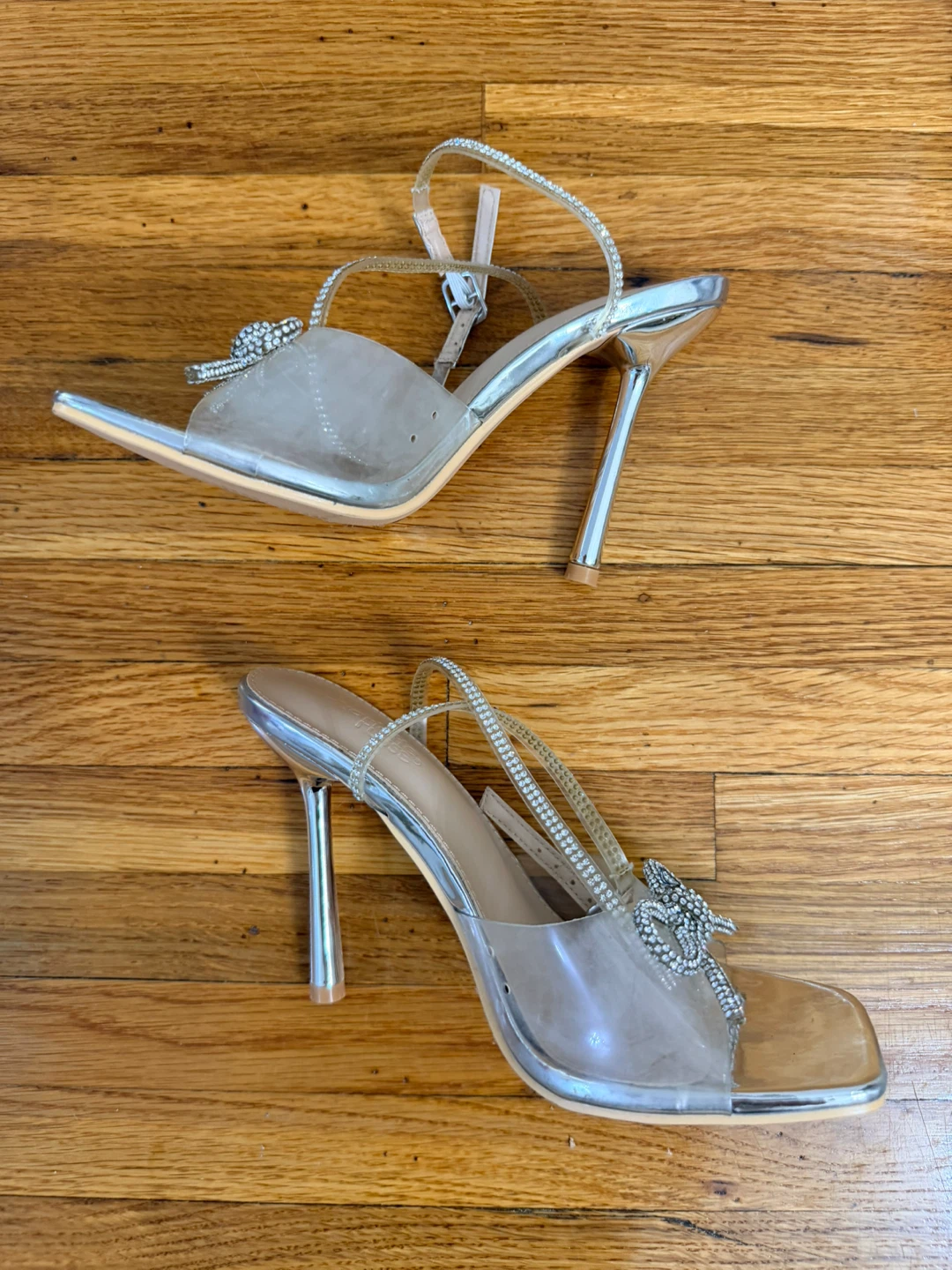Stylist Clear Silver Rhinestone Bow Heels - photo 4
