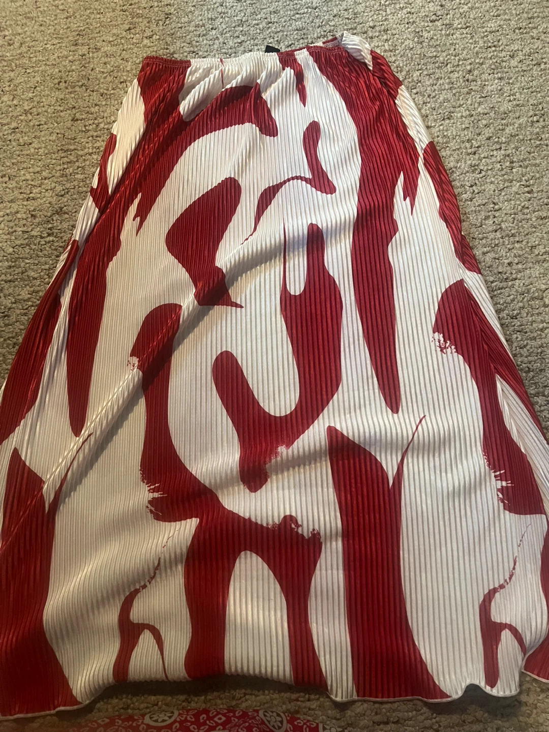 Pleated Skirt with Red and White Abstract Print