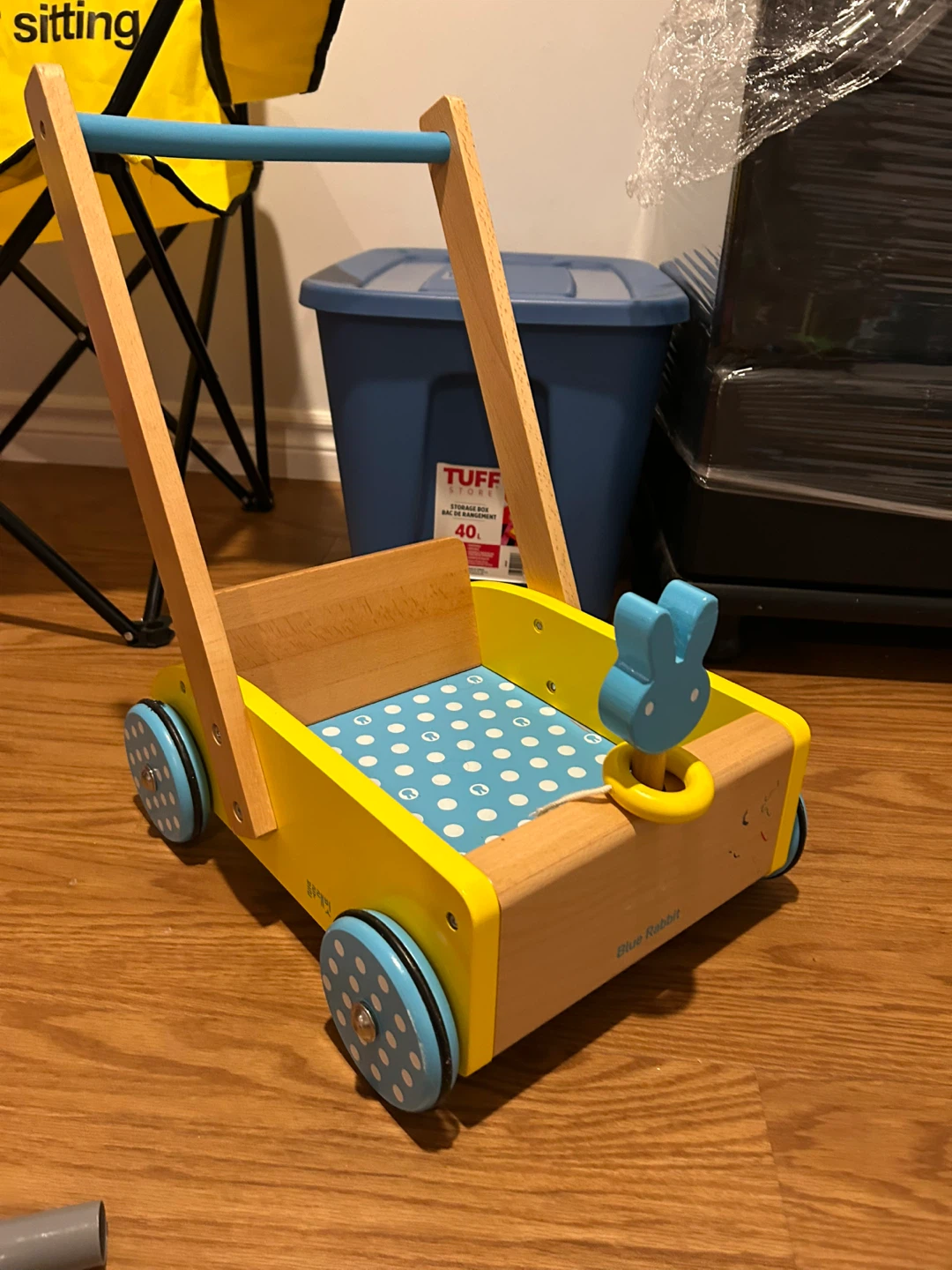 Blue Rabbit Wooden Baby Walker