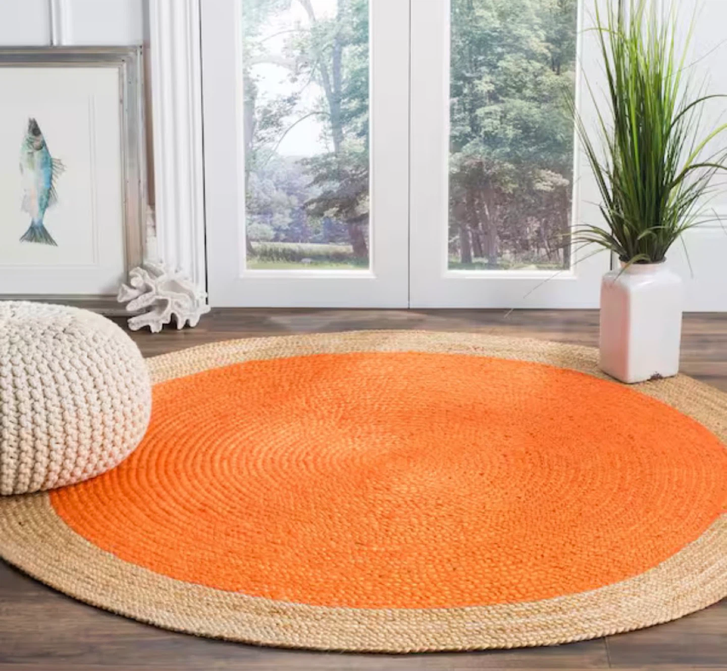 Round Jute Area Rug - Orange/Natural - photo 2