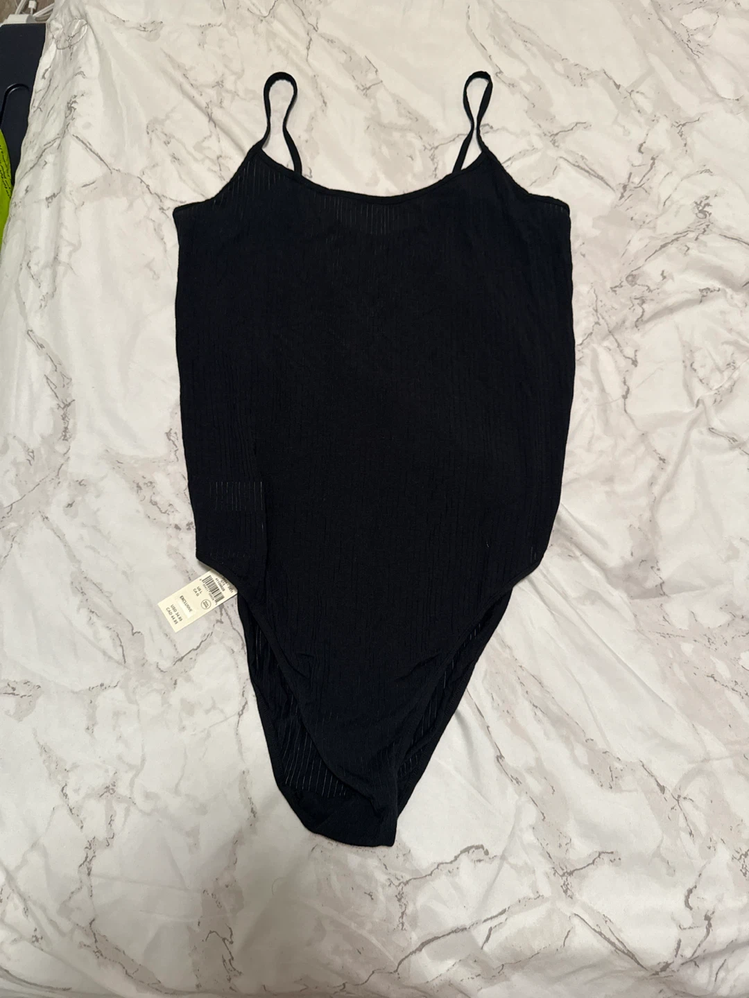 Black Ribbed Bodysuit - Size L