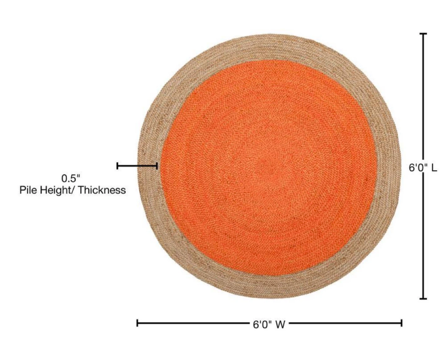 Round Jute Area Rug - Orange/Natural - photo 3