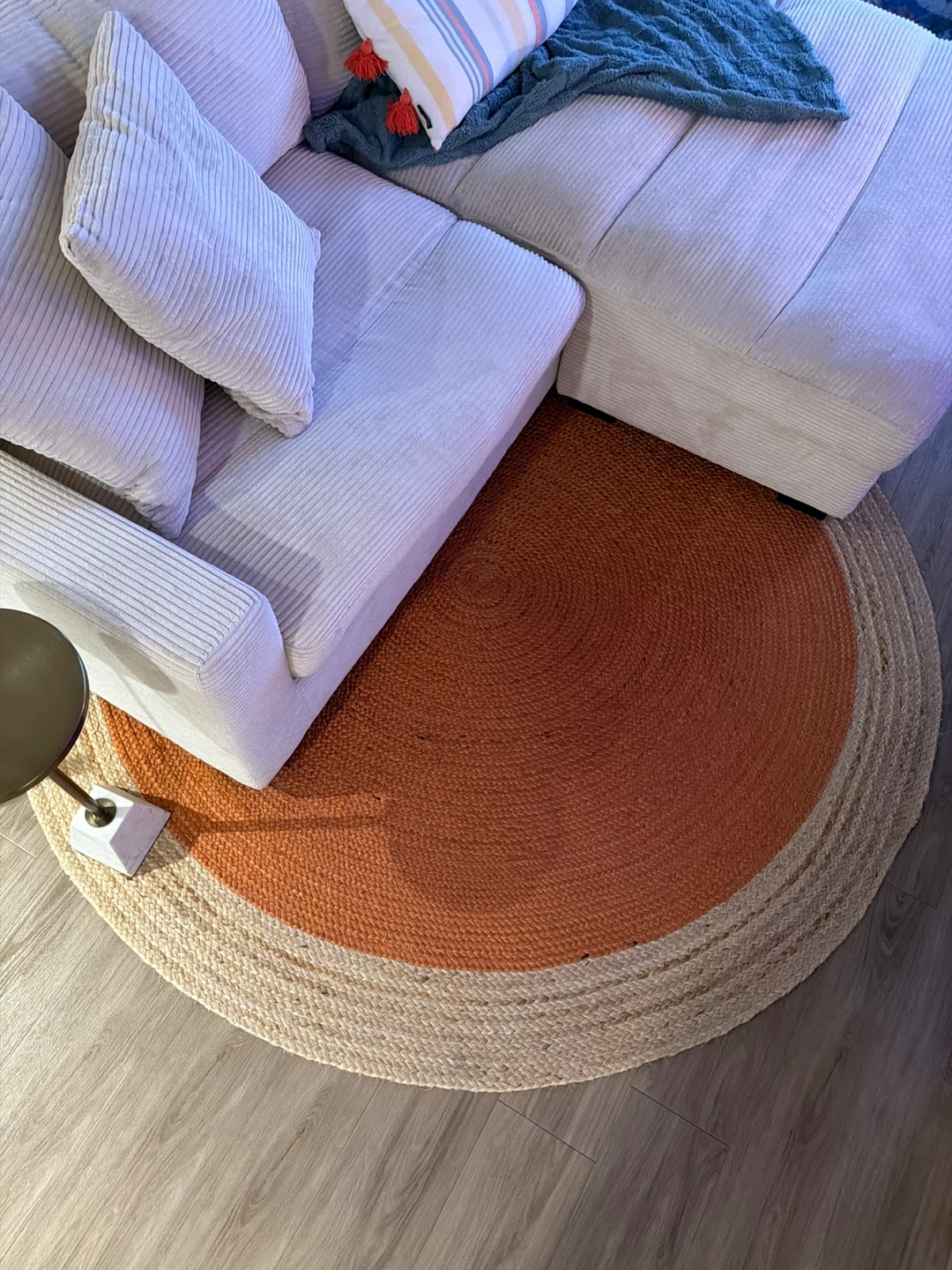 Round Jute Area Rug - Orange/Natural