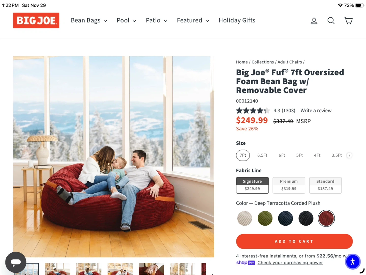7ft Oversized Foam Bean Bag - photo 2