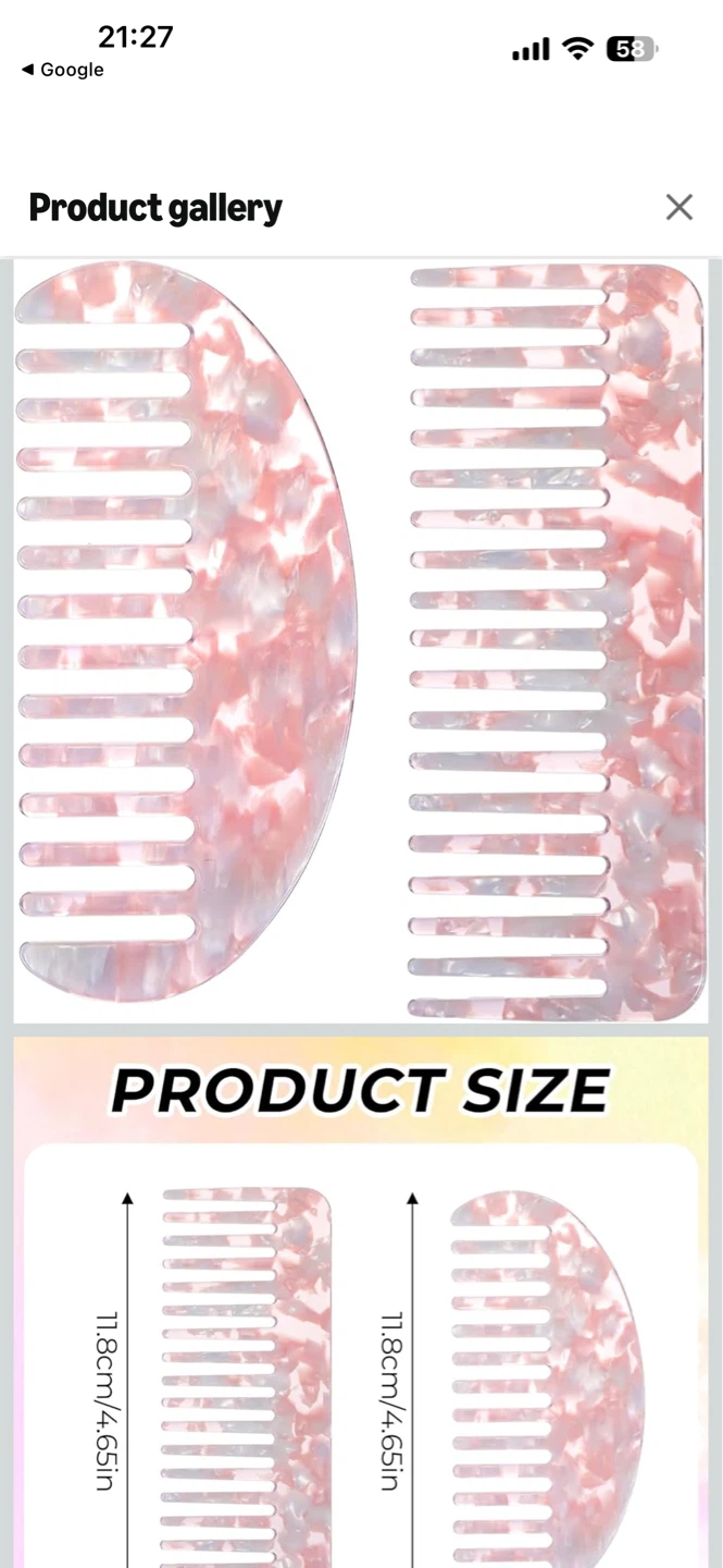 Set of 2 Acetate Hair Combs - Pink Marble Pattern - photo 2