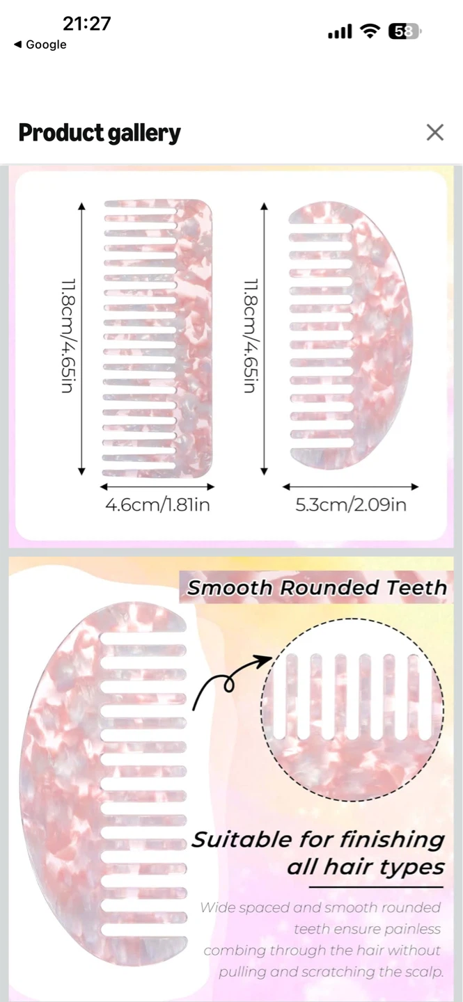 Set of 2 Acetate Hair Combs - Pink Marble Pattern - photo 3