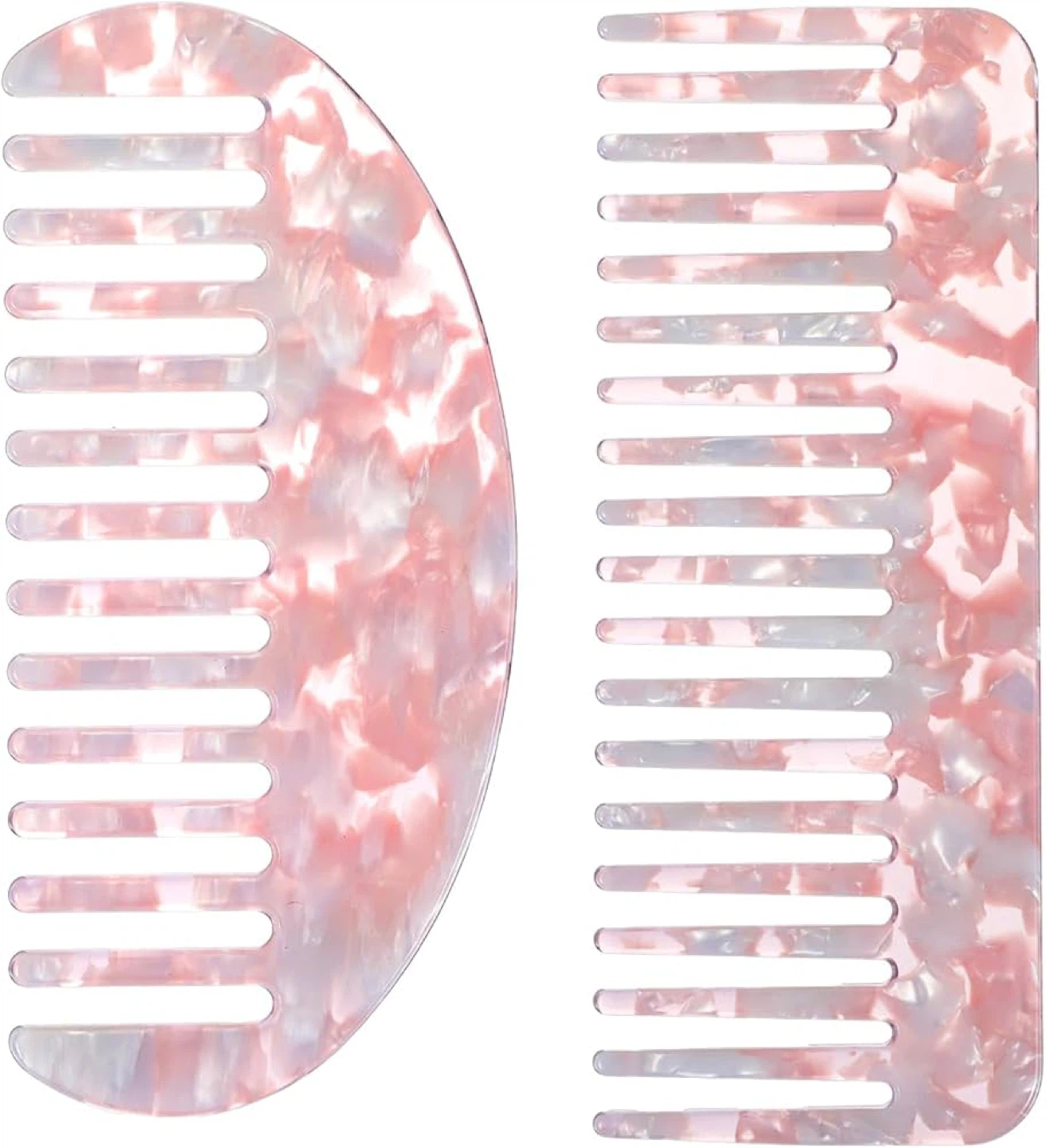 Set of 2 Acetate Hair Combs - Pink Marble Pattern