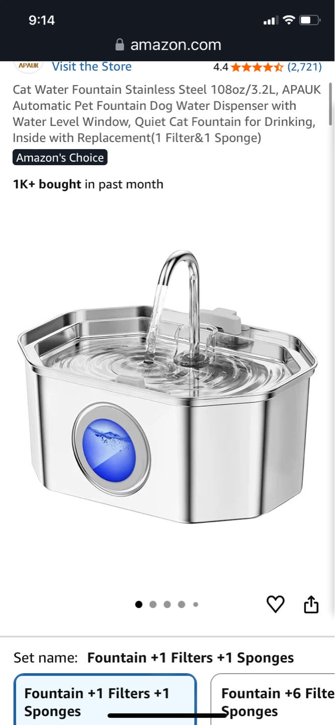 APUAK Stainless Steel Cat Water Fountain 3.2L