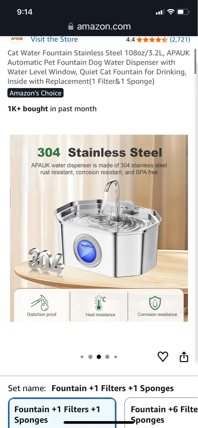 APUAK Stainless Steel Cat Water Fountain 3.2L - photo 3