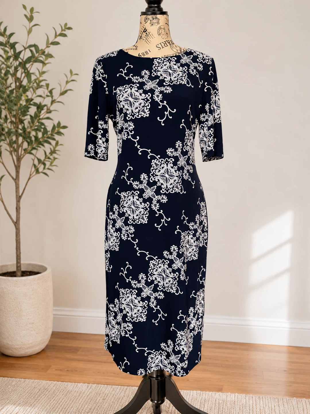 Navy Floral Print Midi Dress - photo 3
