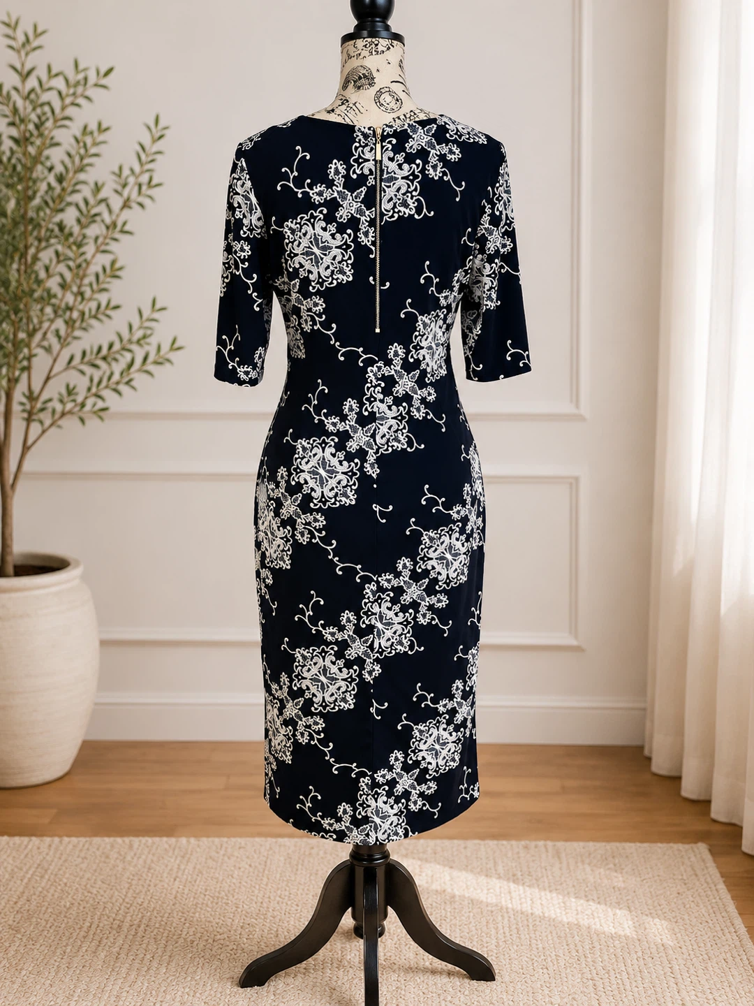 Navy Floral Print Midi Dress - photo 4