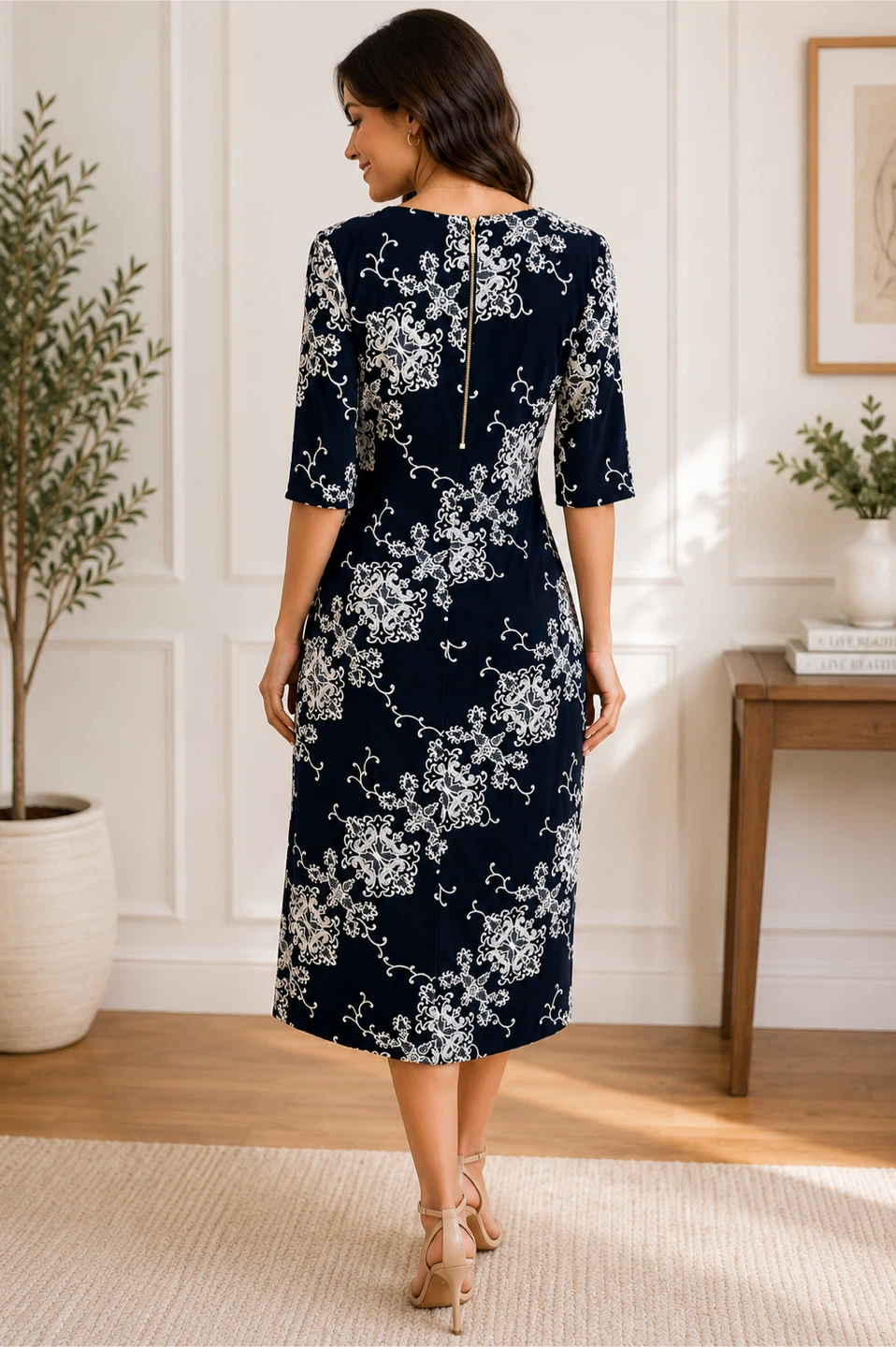 Navy Floral Print Midi Dress - photo 2