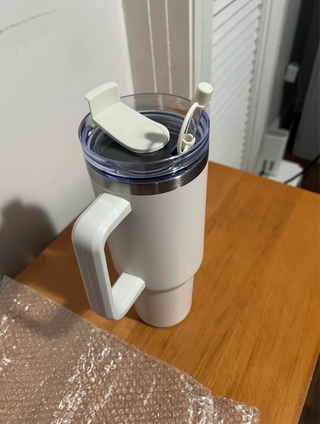 White Tumbler with Handle and Straw**Never Used** - photo 3