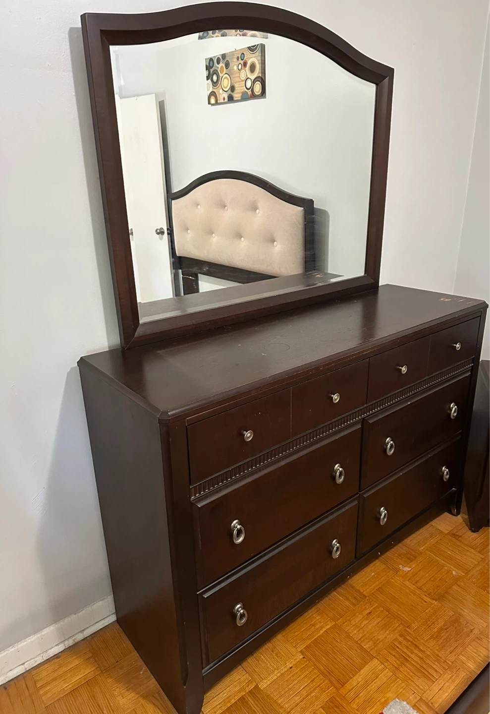 Dark Brown Dresser with Mirror and Nightstand Set