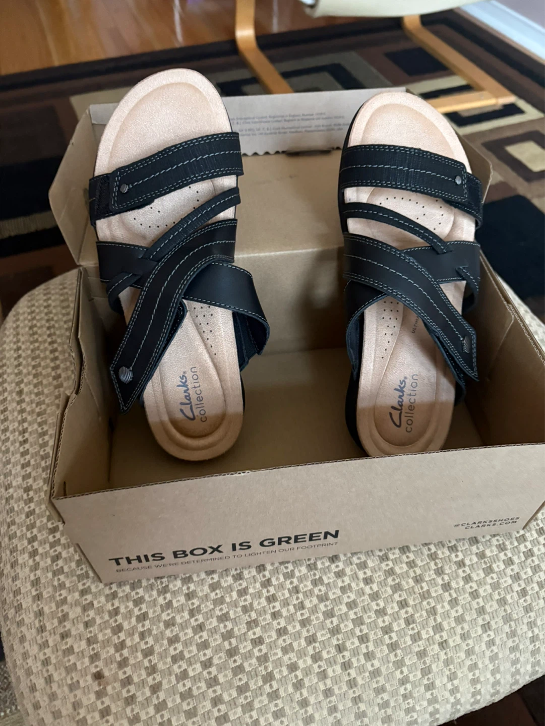 Clarks April Willow Black Leather Slide Sandals Size 8