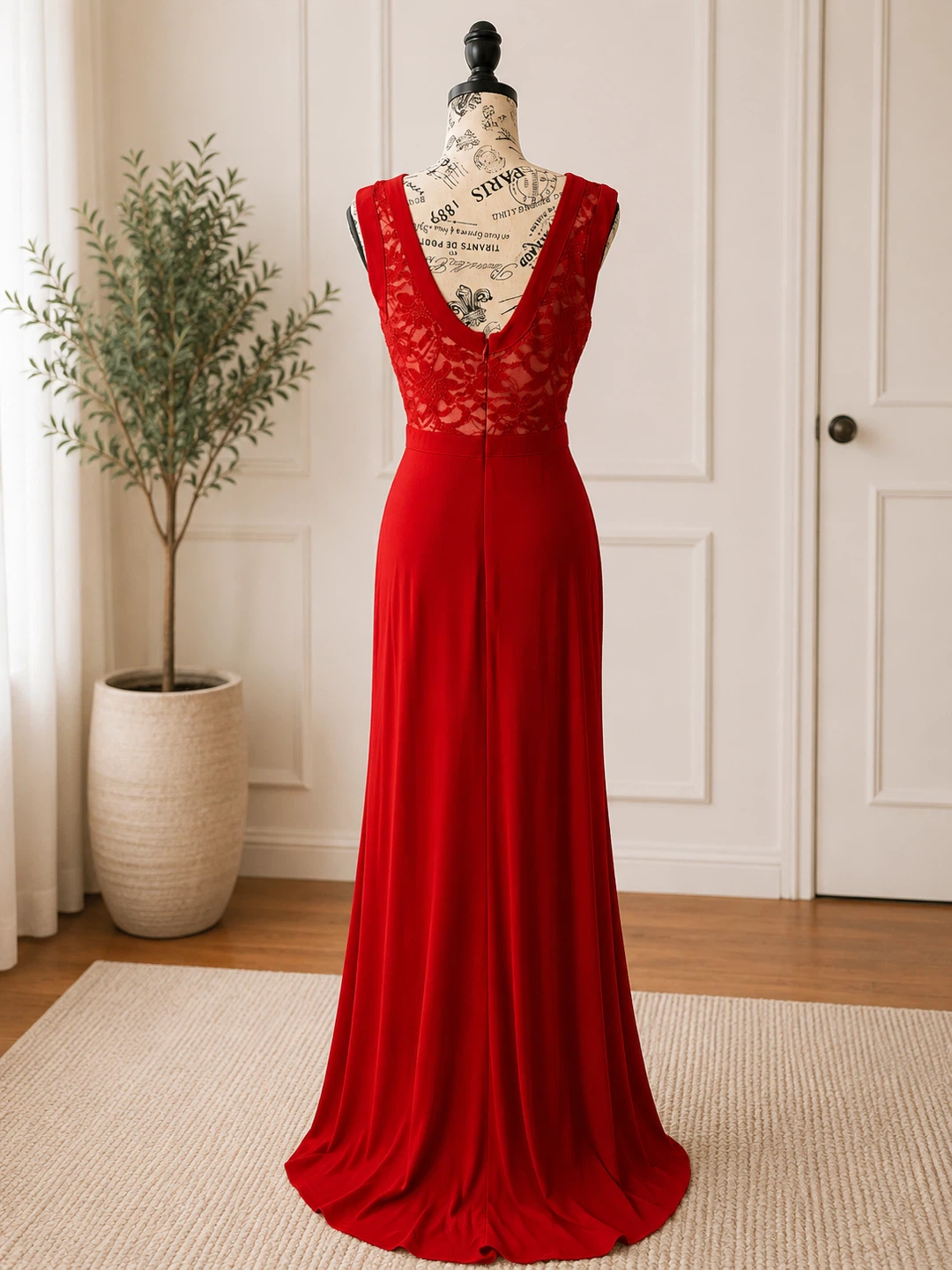 Red Lace Maxi Dress with Slit - photo 3