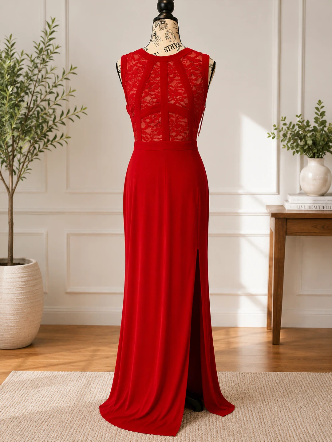 Red Lace Maxi Dress with Slit