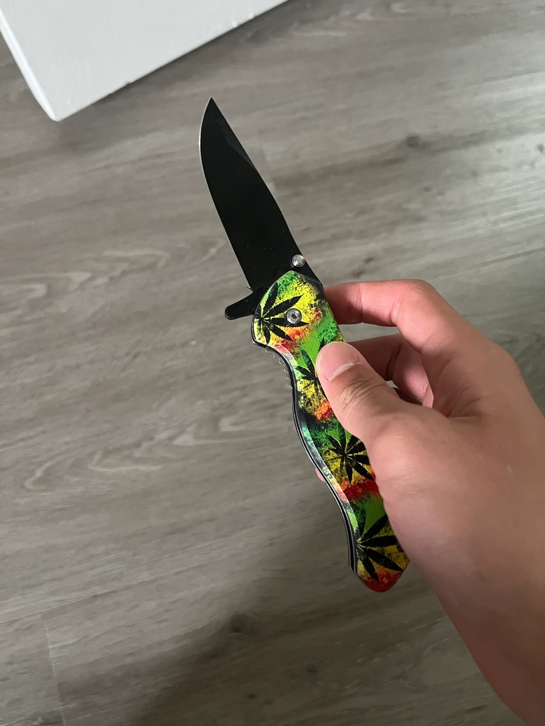 Folding Pocket Knife with Rasta Leaf Design - photo 2