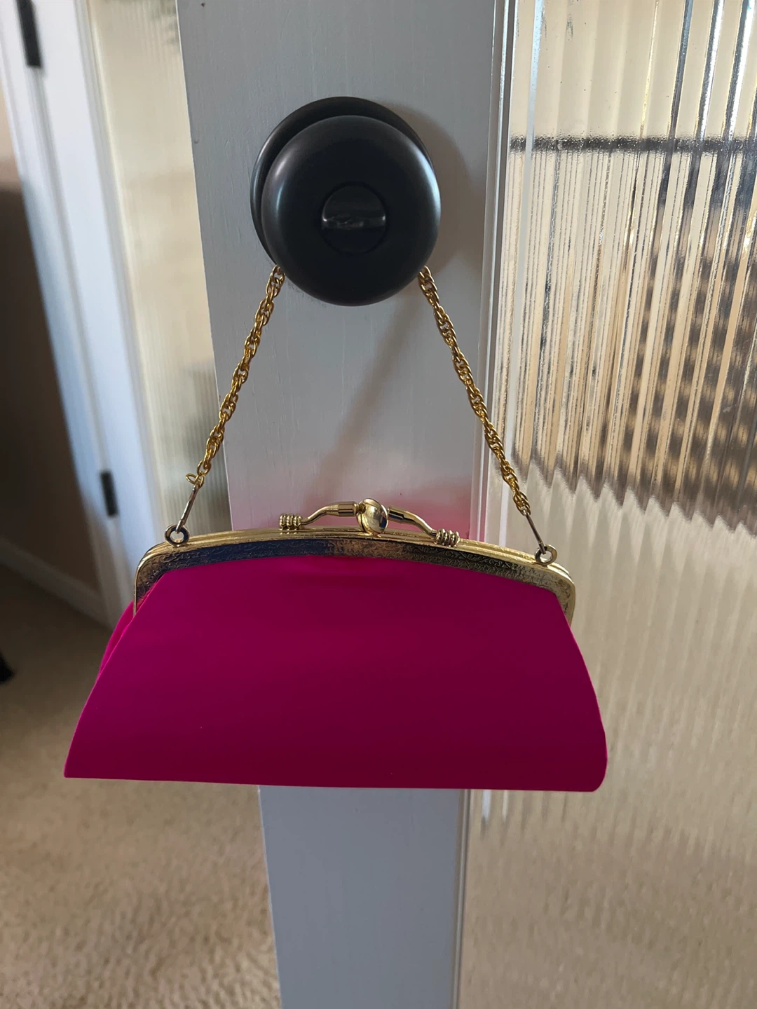 Fuchsia Clutch with Gold Chain