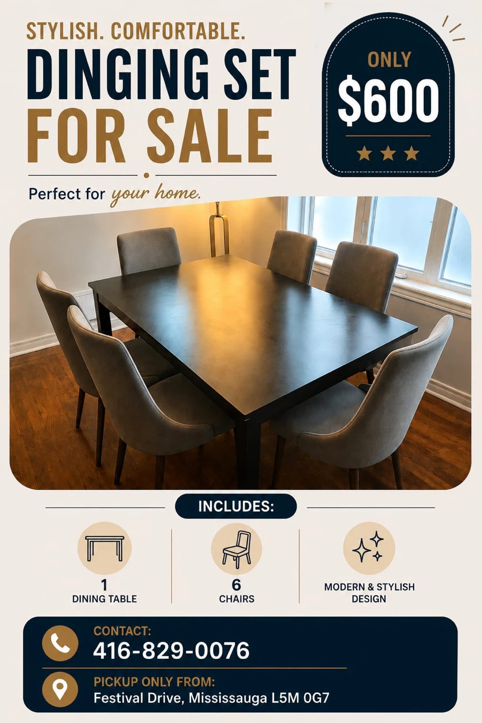 Dining Set for Sale - 1 Table & 6 Chairs