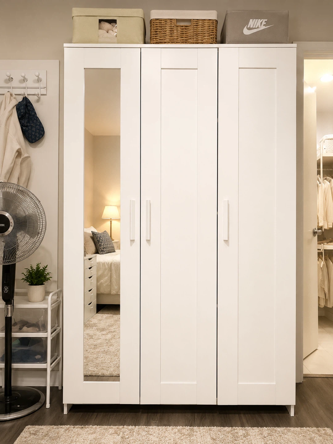 IKEA White 3-Door Wardrobe with Mirrored Door