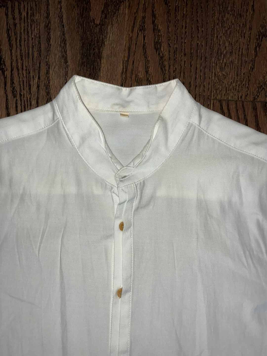 White Short Sleeve Mandarin Collar Button-Up Shirt - photo 2