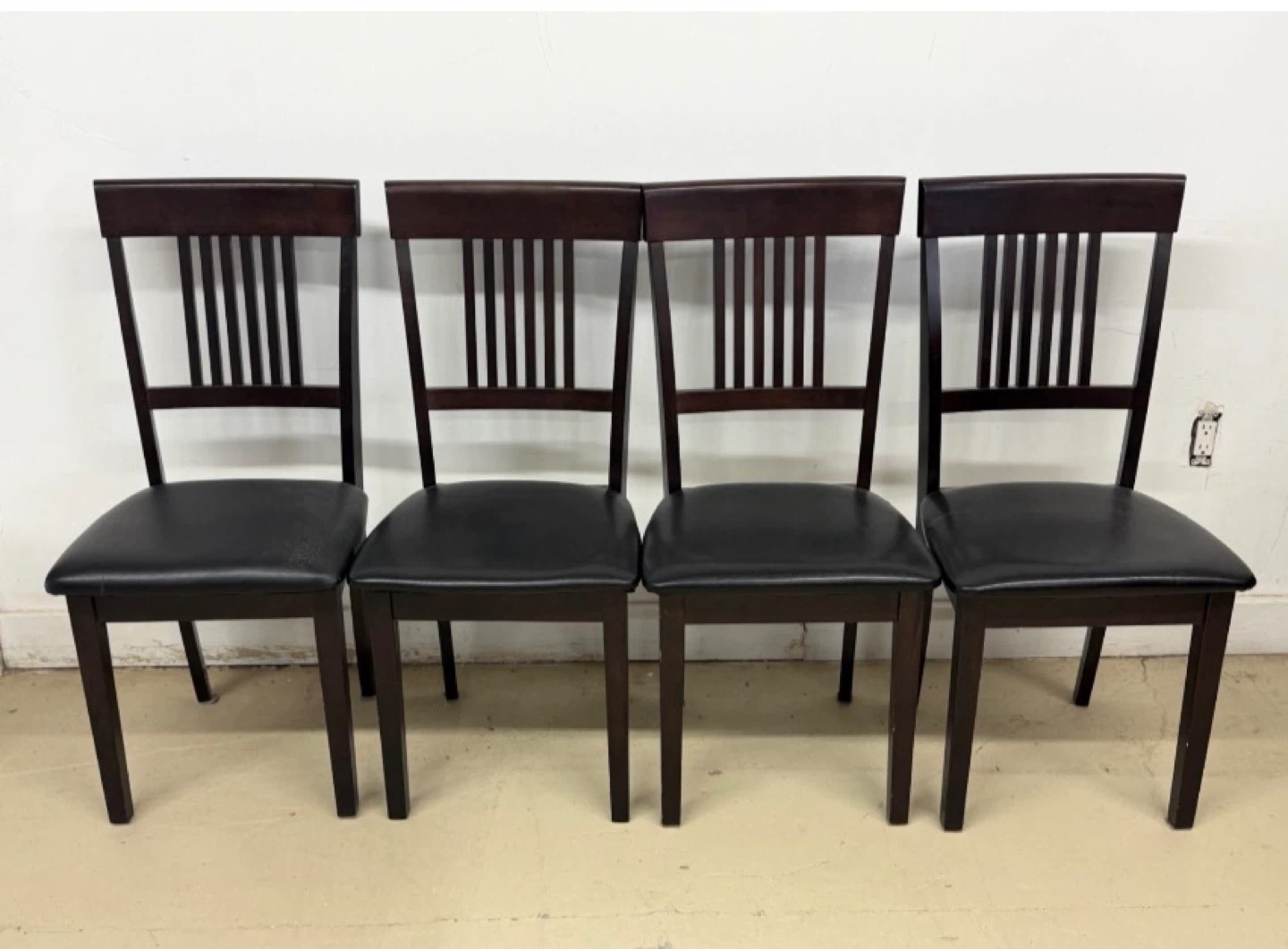 Set of 4 Dark Brown Dining Chairs with Black Upholstery