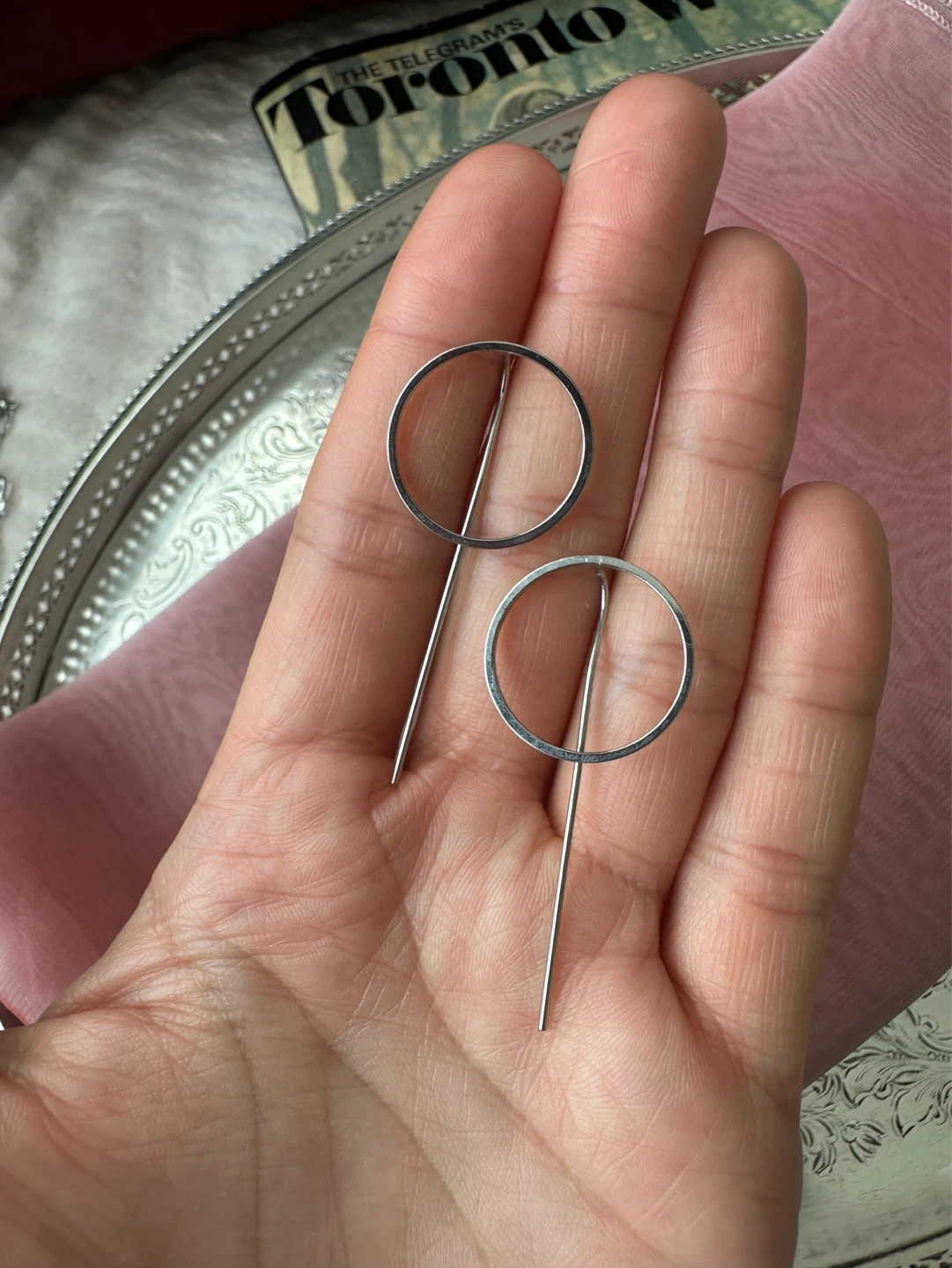 Silver tone Circle Drop Earrings
