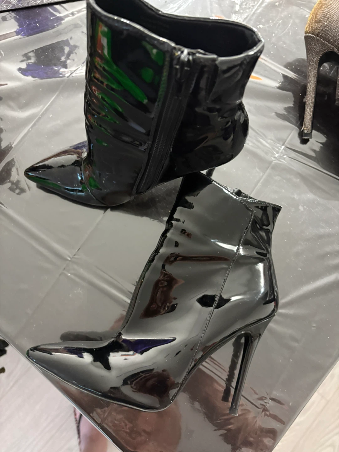 Black patent ankle boots