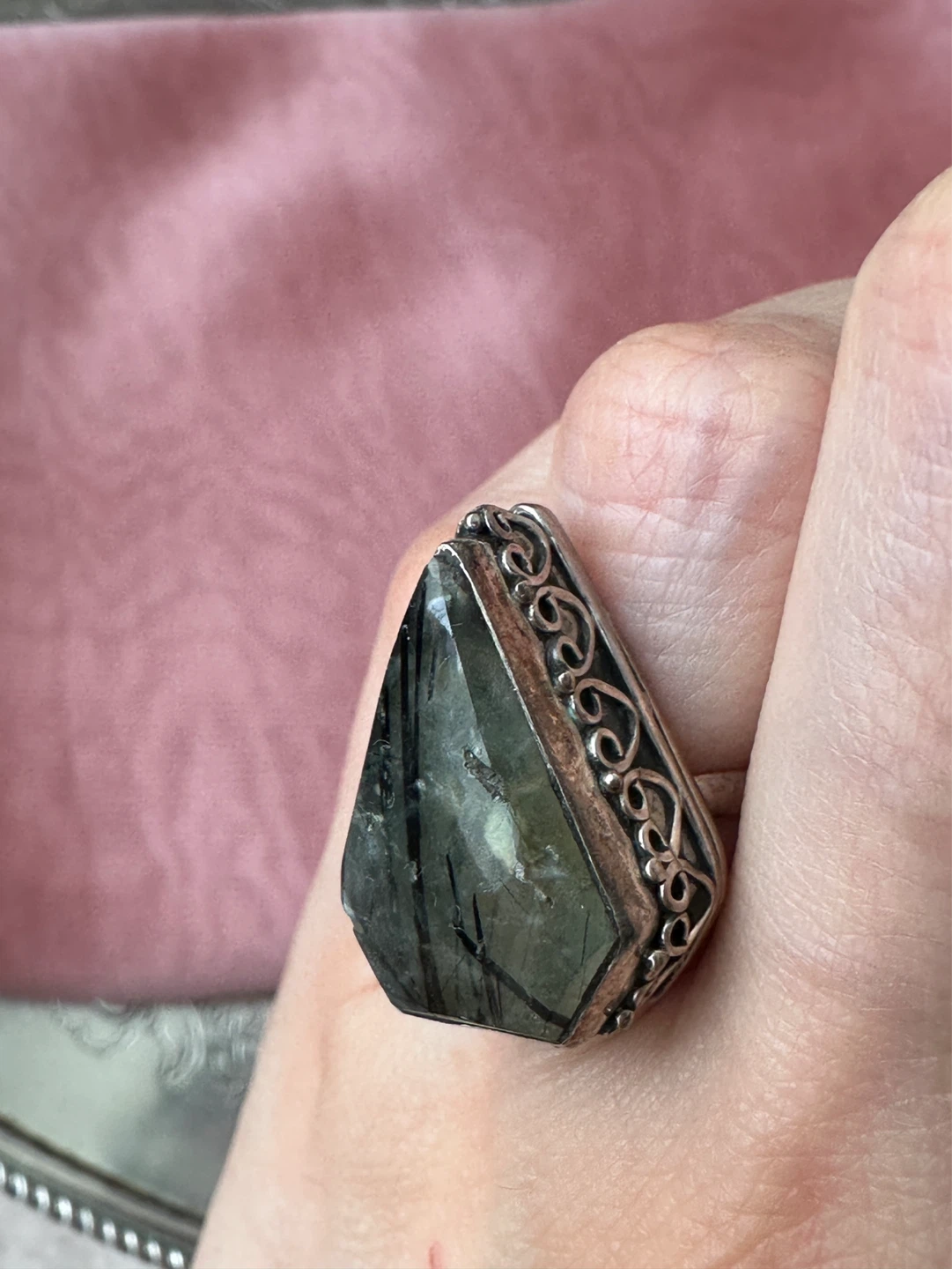 Sterling Silver Ring with Natural Prehnite Gem - photo 2
