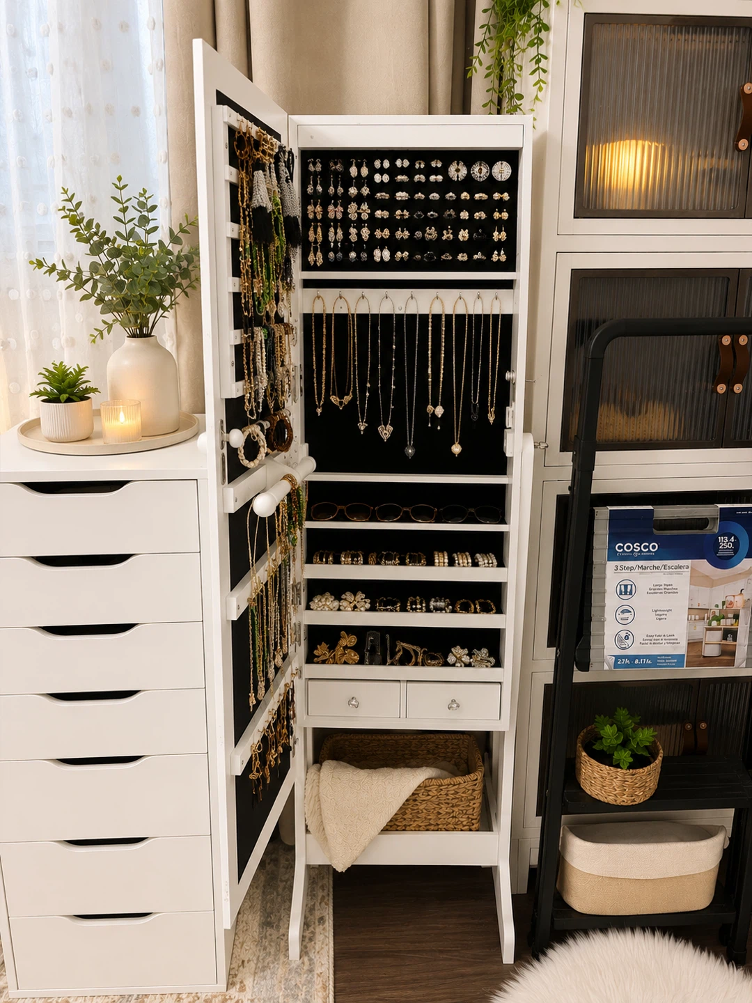 Light Up-White Standing Jewelry Armoire with Mirror - photo 2