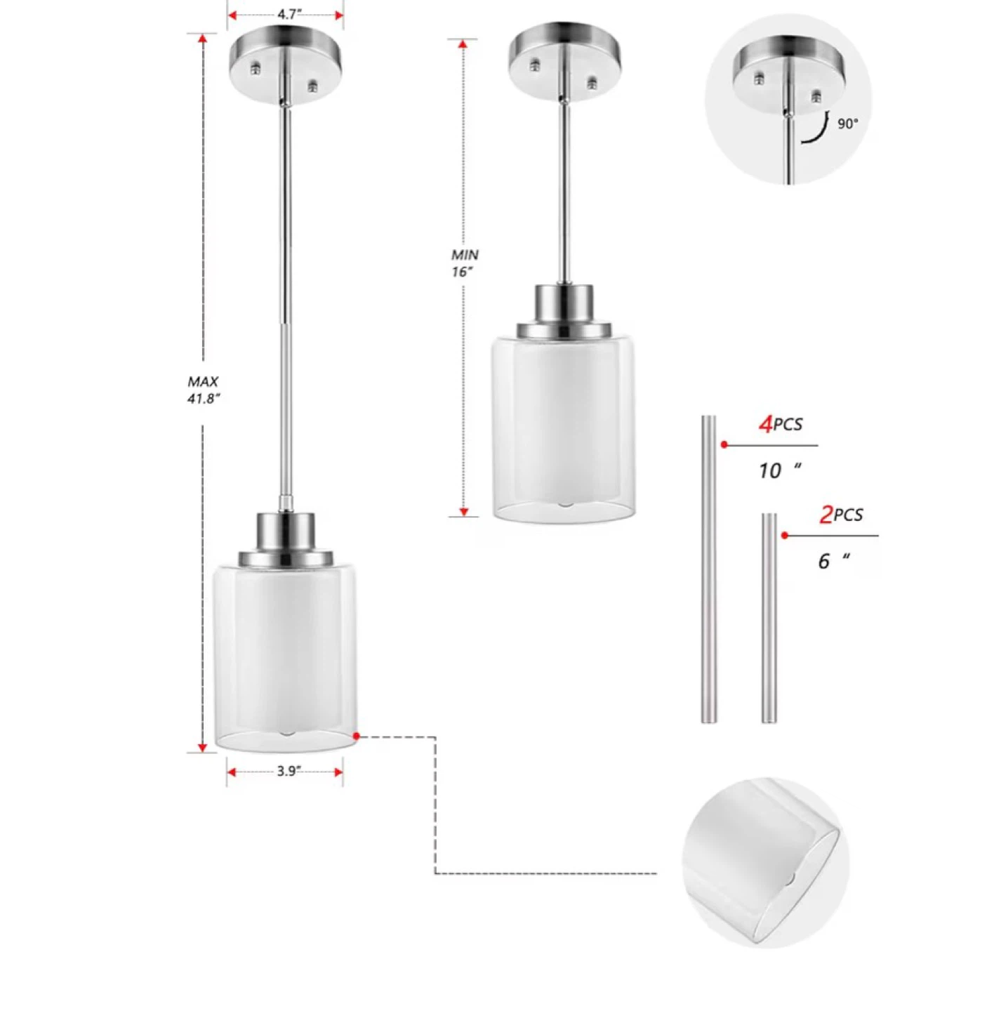2-Pack Modern Pendant Light Fixtures, Adjustable Height 2PM - photo 2