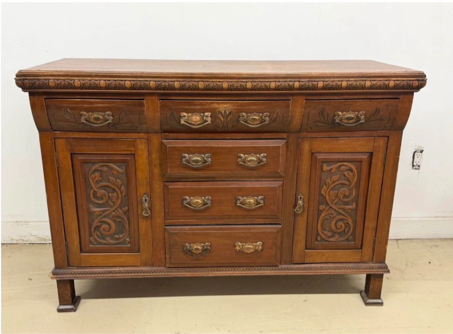 Antique Wooden Sideboard with Carvings - photo 2