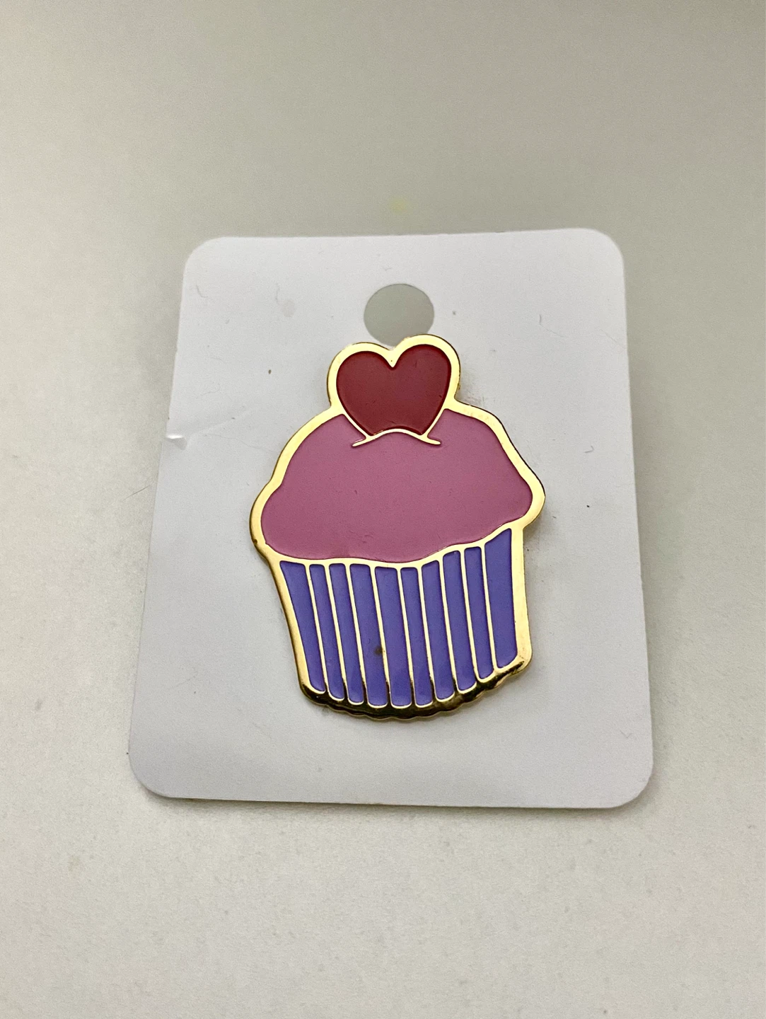 Cupcake Enamel Pin with Heart