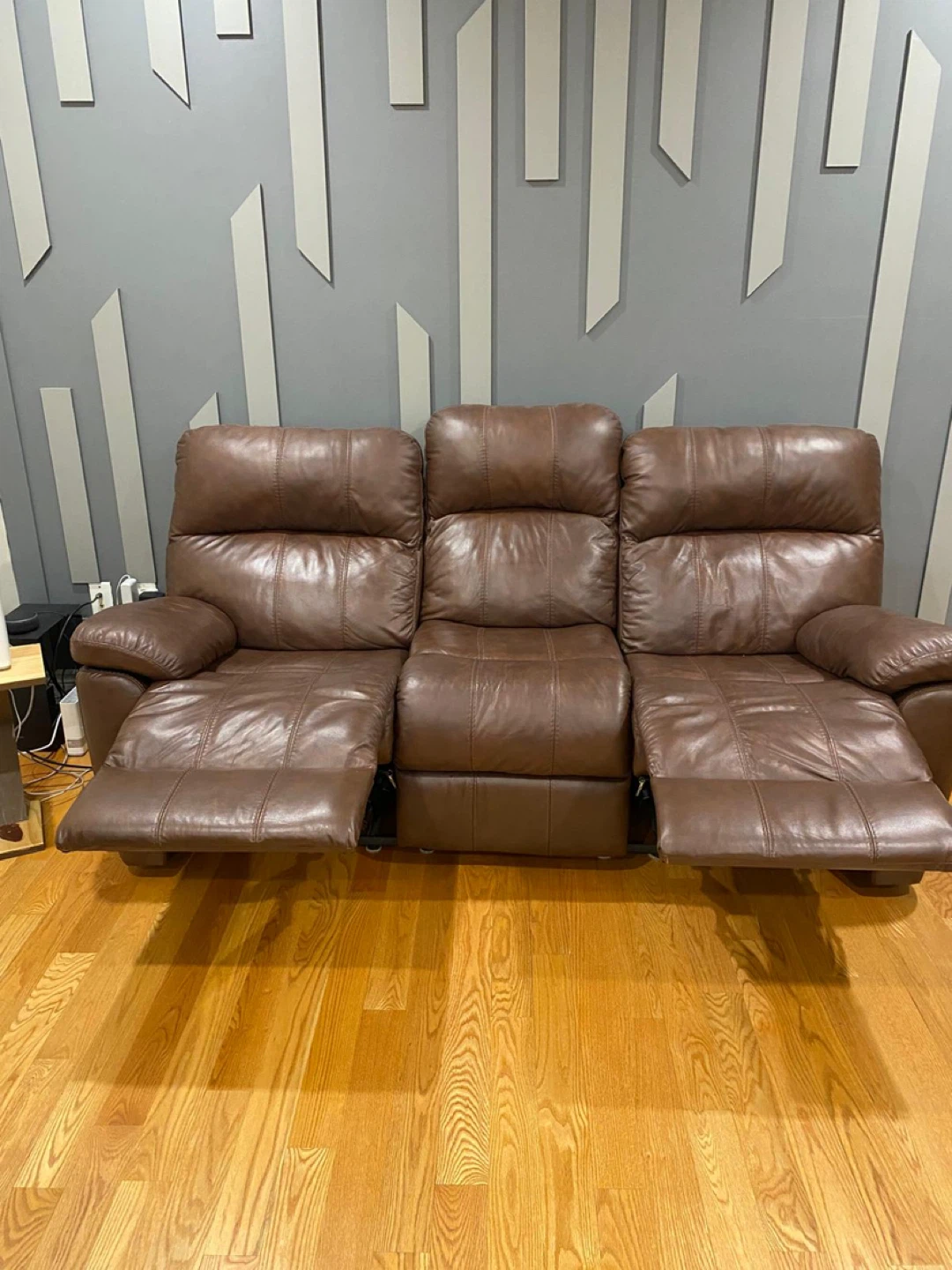 Ashely Brown Leather Reclining Sofa and recliner chair - photo 3