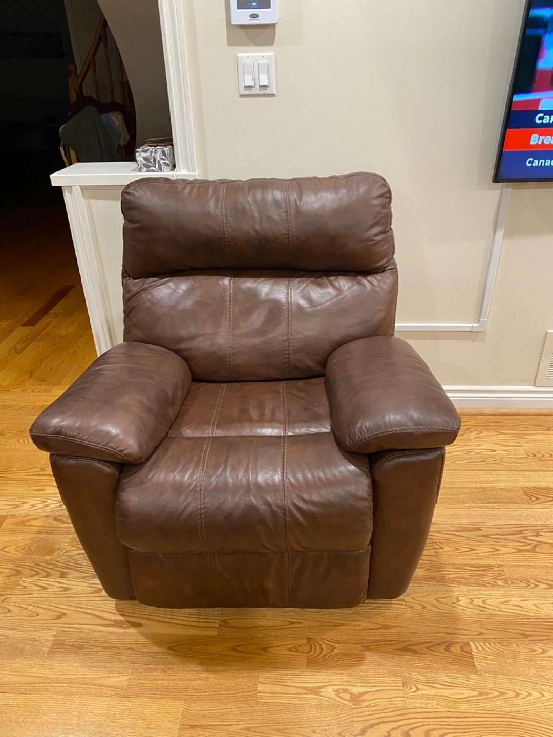 Ashely Brown Leather Reclining Sofa and recliner chair - photo 4