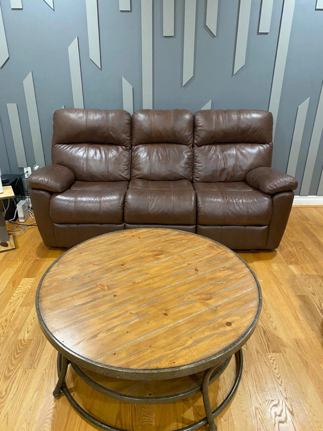 Ashely Brown Leather Reclining Sofa and recliner chair - photo 5