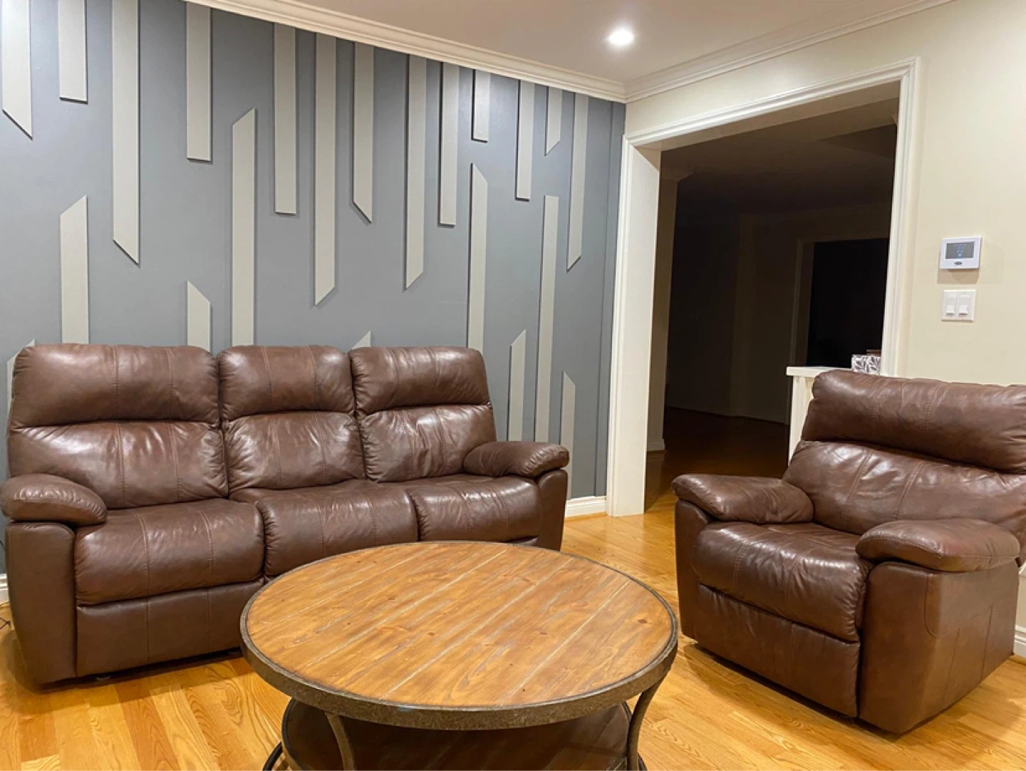 Ashely Brown Leather Reclining Sofa and recliner chair - photo 2