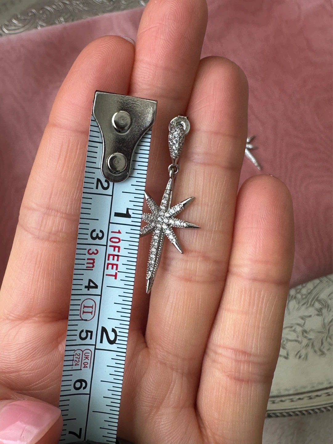 Silver Starburst Sparkly Dangle Earrings - photo 5