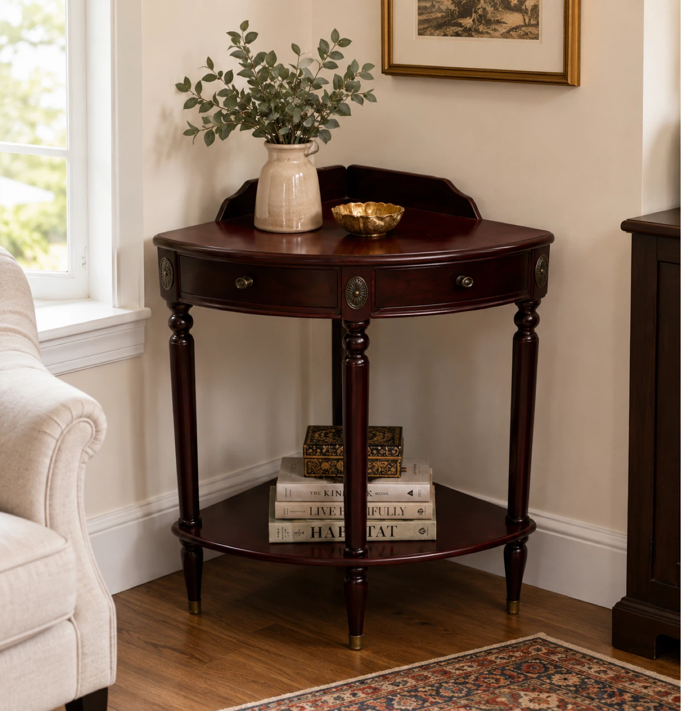 Corner Accent Table with Drawer