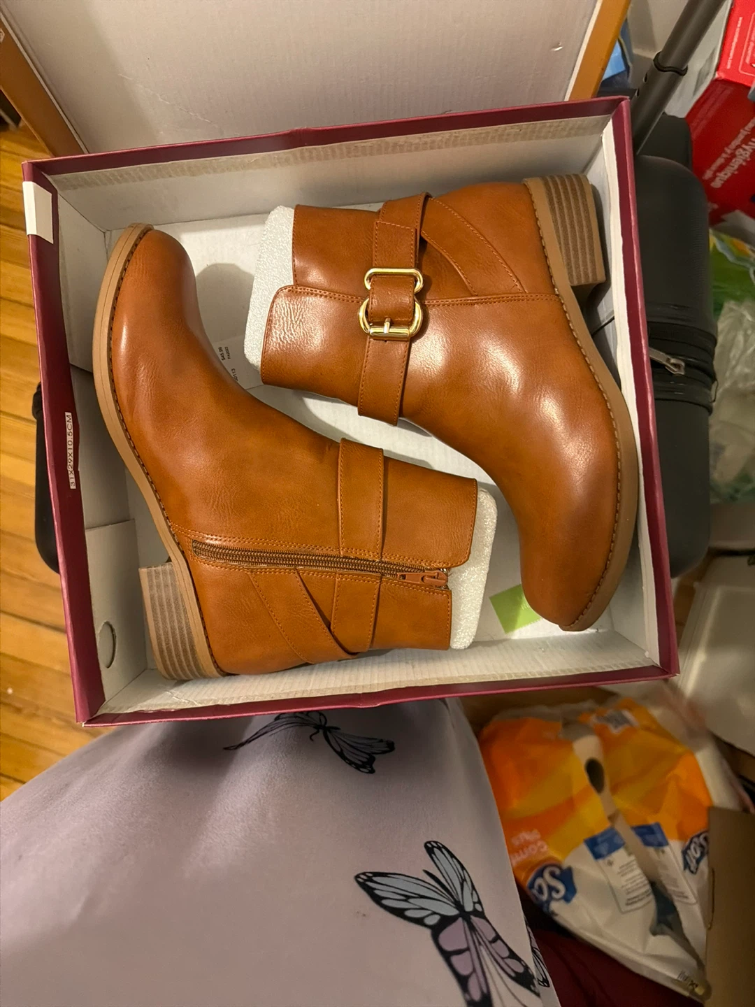 Brown Ankle Boots with Buckle Accent